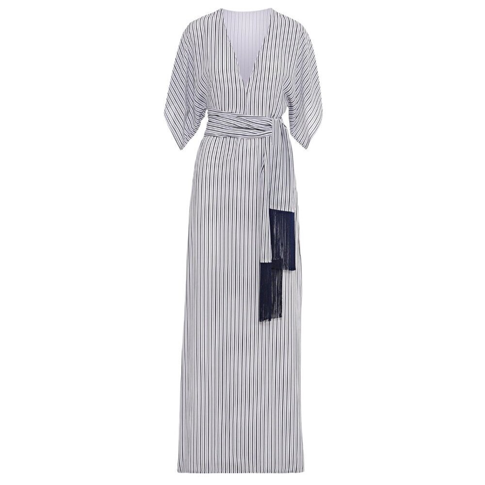 Paolita Voyage 100% Silk Striped Maxi Dress Cover Up Size Medium Missing Tie - Picture 14 of 15